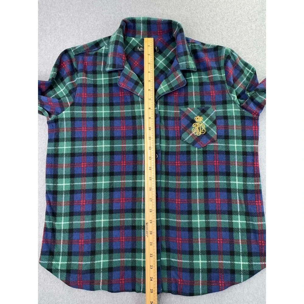 Ralph Lauren Black Label Fleece Tartan Plaid Pajama Set‎ Women's Petite L Crest